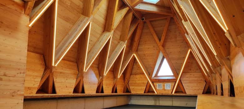 The wood-lined interior of the inhalatorium in Kevelaer.