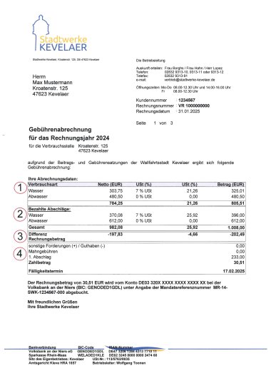 One page with invoice data