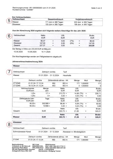 One page with invoice data