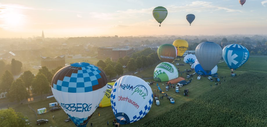 Luchtballonnen in de lucht en in de lucht